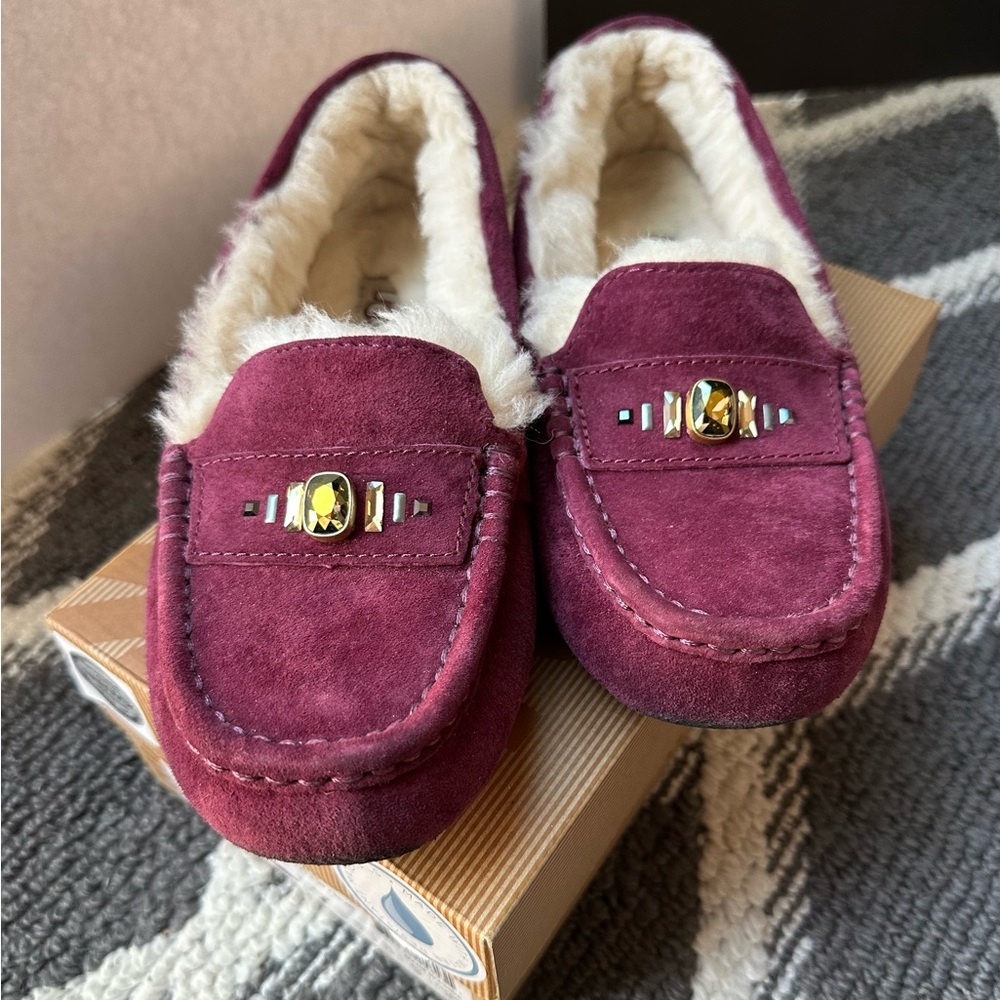 UGG Burgundy Moccasins with Swarovski crystal, size 7